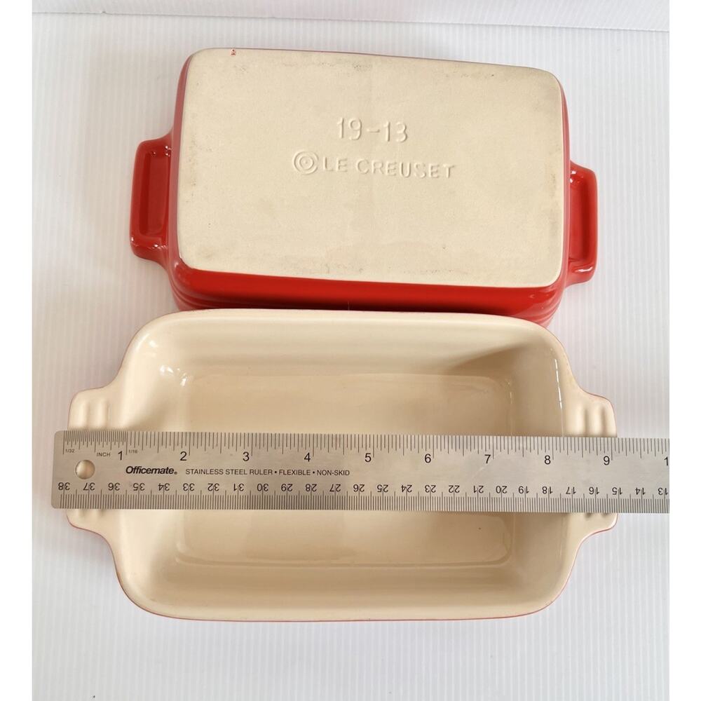 TWO Le Creuset Rectangular Stoneware 7" x 5" Red Baking Dish Set #19-13 - Picture 4 of 5